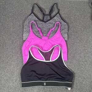 Victoria’s Secret PINK Active Seamless Sports Bra Set Size L Black Gray Pink